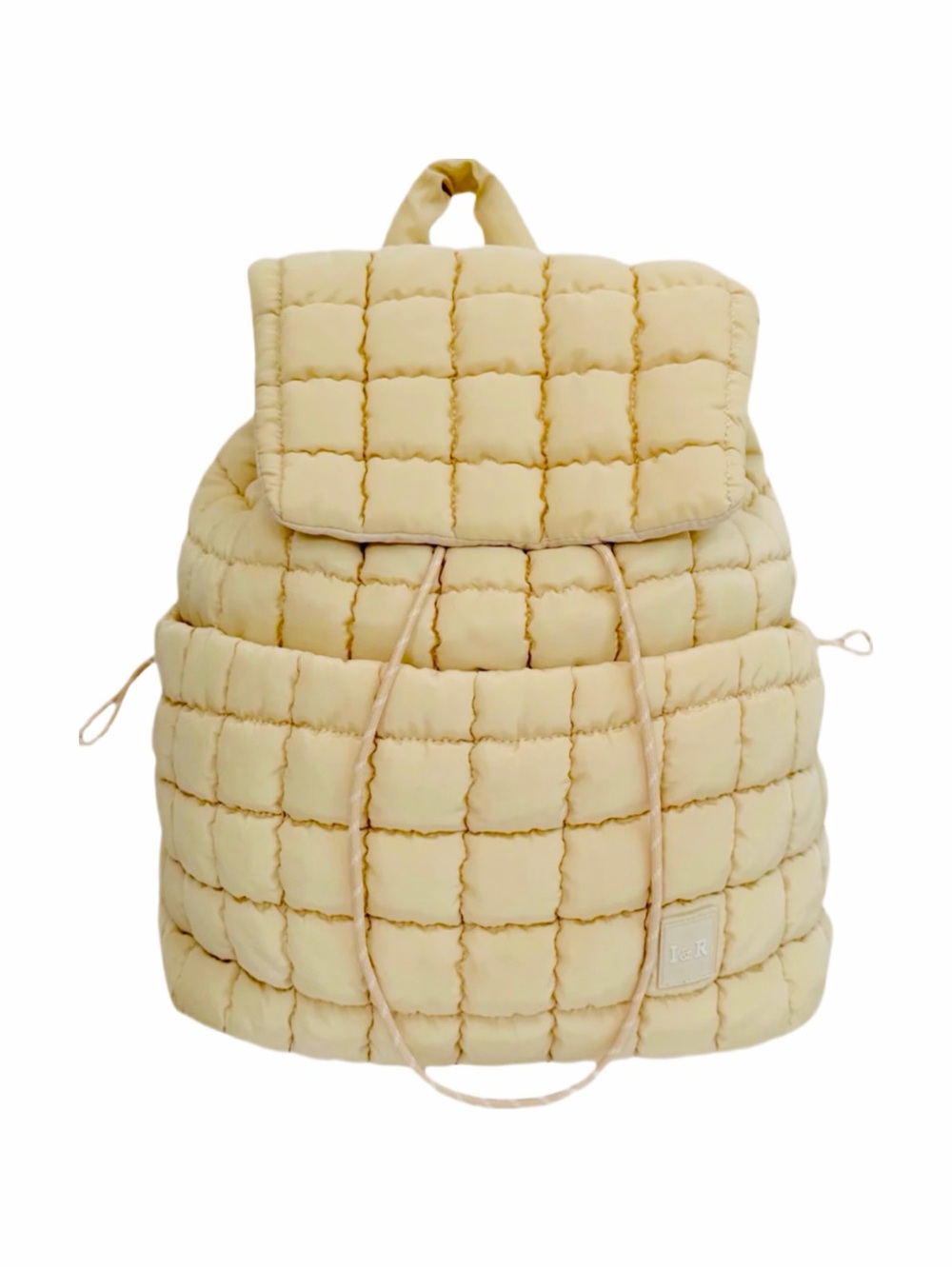 Iris & Rainbow Quilted Puffer Drawstring Backpack in Creamy White NWT